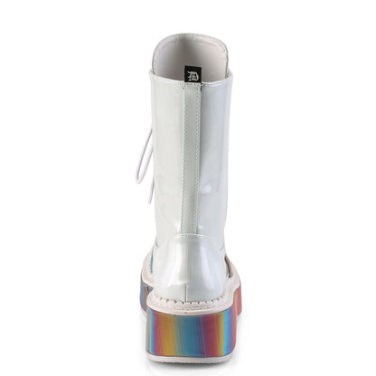DemoniaCult Frauenstiefel EMILY-350 WHT gebürstete Hologramm vegane Leder-Rainbow Reflektierend