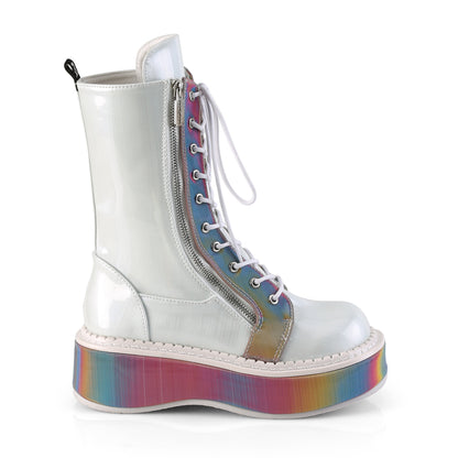 DemoniaCult Frauenstiefel EMILY-350 WHT gebürstete Hologramm vegane Leder-Rainbow Reflektierend