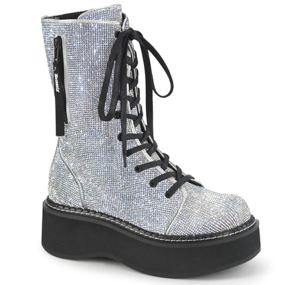DemoniaCult Frauenstiefel EMILY-362 Silber veganer Leder-Rhinestone