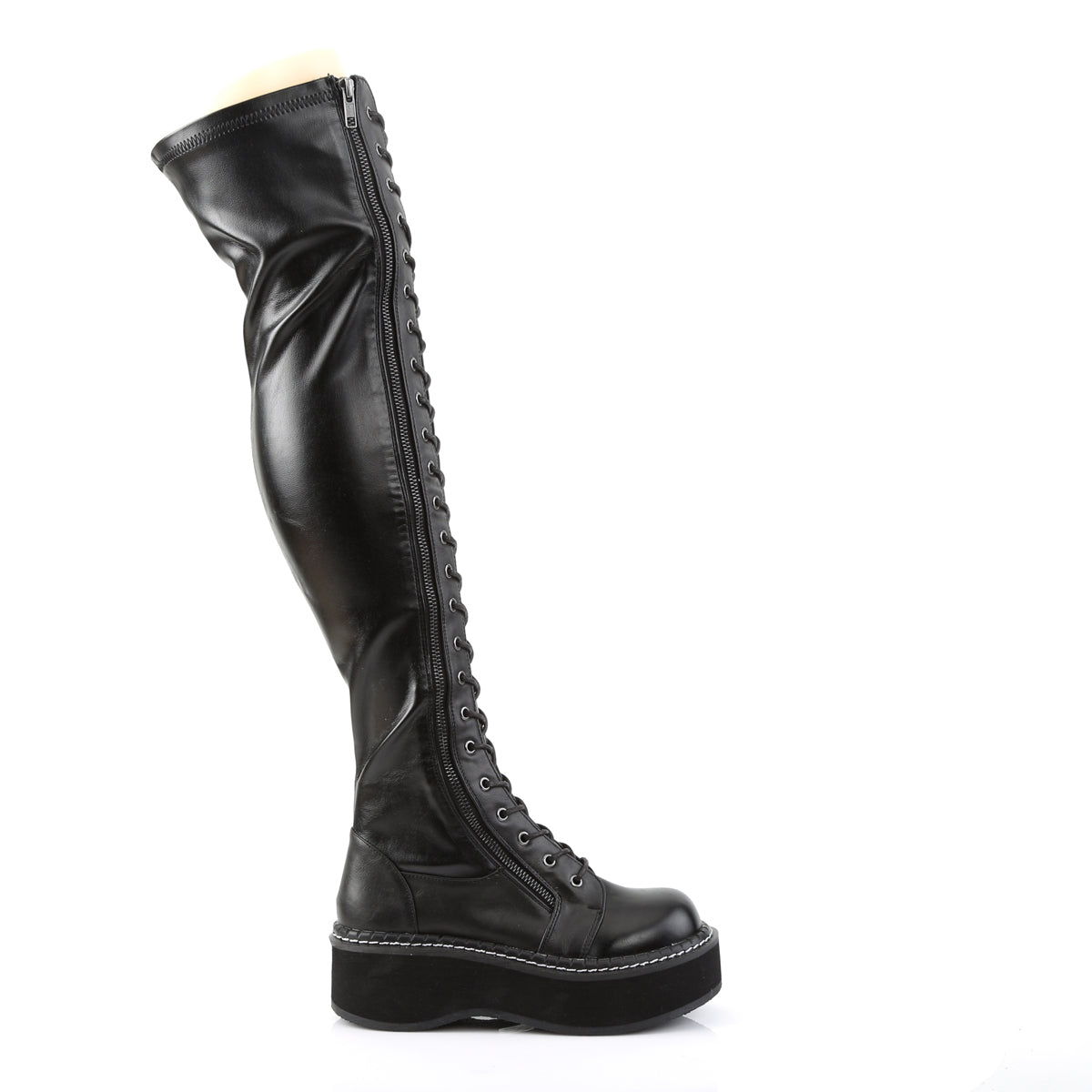 DemoniaCult Womens Boots EMILY-375 Blk Str Vegan Leather