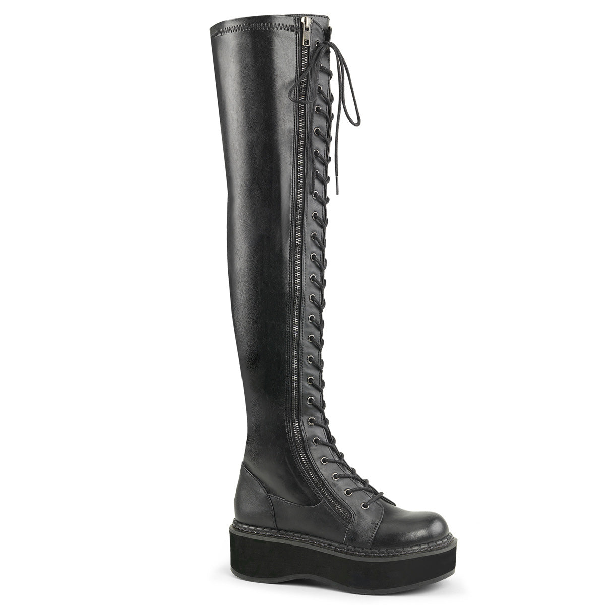 DemoniaCult Womens Boots EMILY-375 Blk Str Vegan Leather