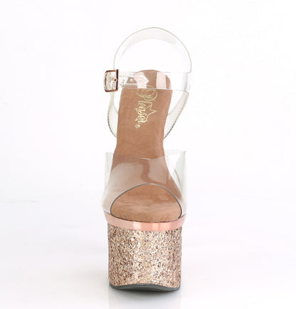 Pleaser Womens Sandals ESTEEM-708CHLG Clr/Rose Gold Chrome-Multi Glitter