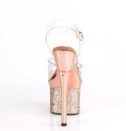 Pleaser Womens Sandals ESTEEM-708CHLG Clr/Rose Gold Chrome-Multi Glitter