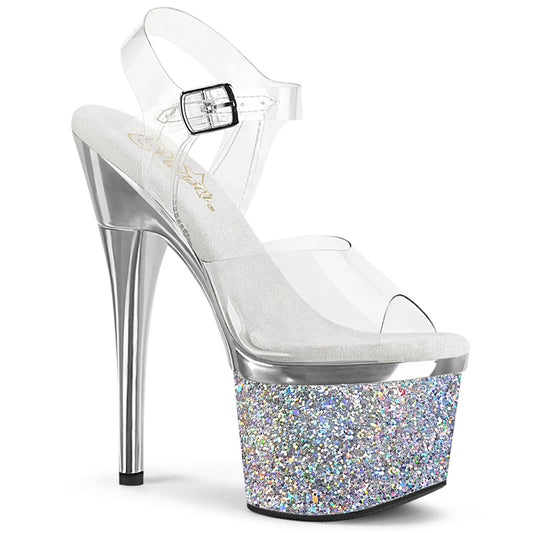 Pleaser Damen Sandalen ESTEEM-708CHLG CLR / SLV Chrome-Multi-Glitzer