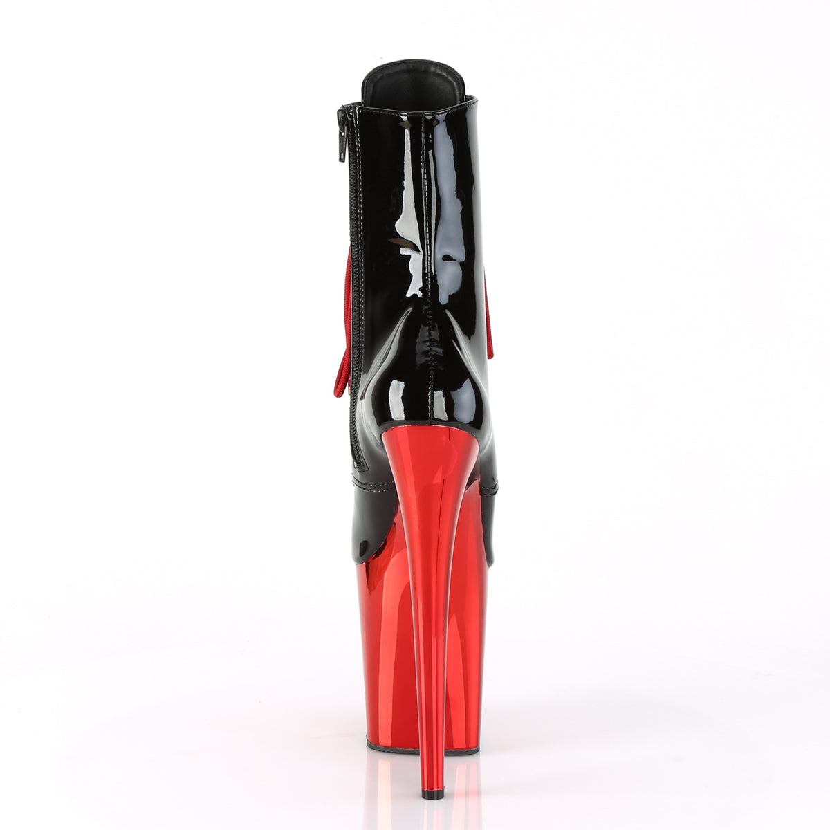 Pleaser Womens Ankle Boots FLAMINGO-1020 Blk Pat/Red Chrome