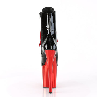 Pleaser Womens Ankle Boots FLAMINGO-1020 Blk Pat/Red Chrome