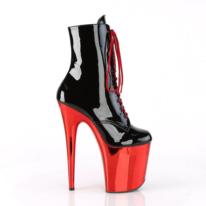 Pleaser Womens Ankle Boots FLAMINGO-1020 Blk Pat/Red Chrome