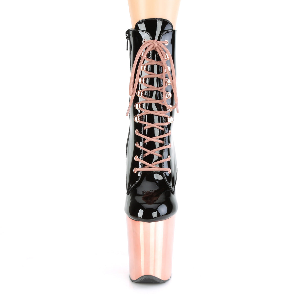 Pleaser Damen Knöchelstiefel FLAMINGO-1020 BLK Pat / Rose Gold Chrome