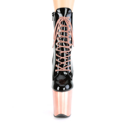 Pleaser Damen Knöchelstiefel FLAMINGO-1020 BLK Pat / Rose Gold Chrome