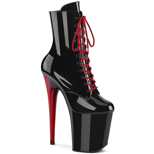 Pleaser Women's Platform Shoes FLAMINGO-1020 Blk Pat/Blk-Red