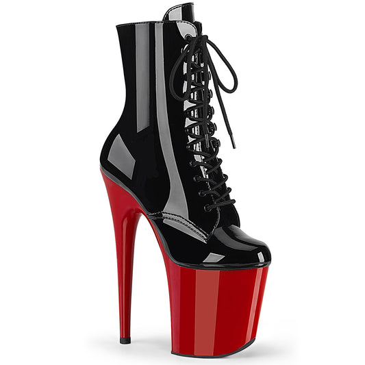 Pleaser Damen Knöchelstiefel FLAMINGO-1020 blk pat / rot