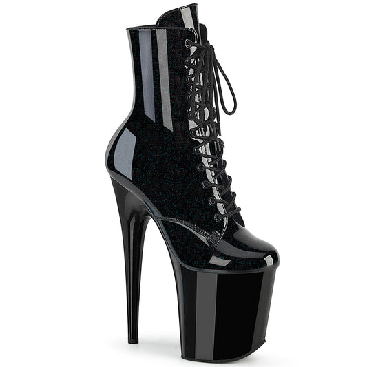 Pleaser Women's Platform Shoes FLAMINGO-1020BLG Blk Pat-Blue Glitter/Blk