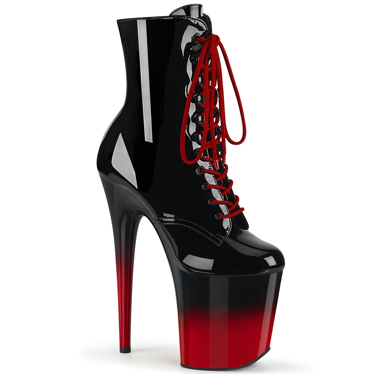 Pleaser Damen Knöchelstiefel FLAMINGO-1020BR-H BLK Pat / BLK-rot