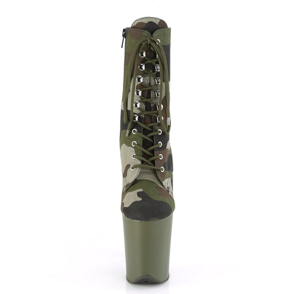 Pleaser Womens Ankle Boots FLAMINGO-1020CAMO Green Camo Fabric/Dark Olive Matte