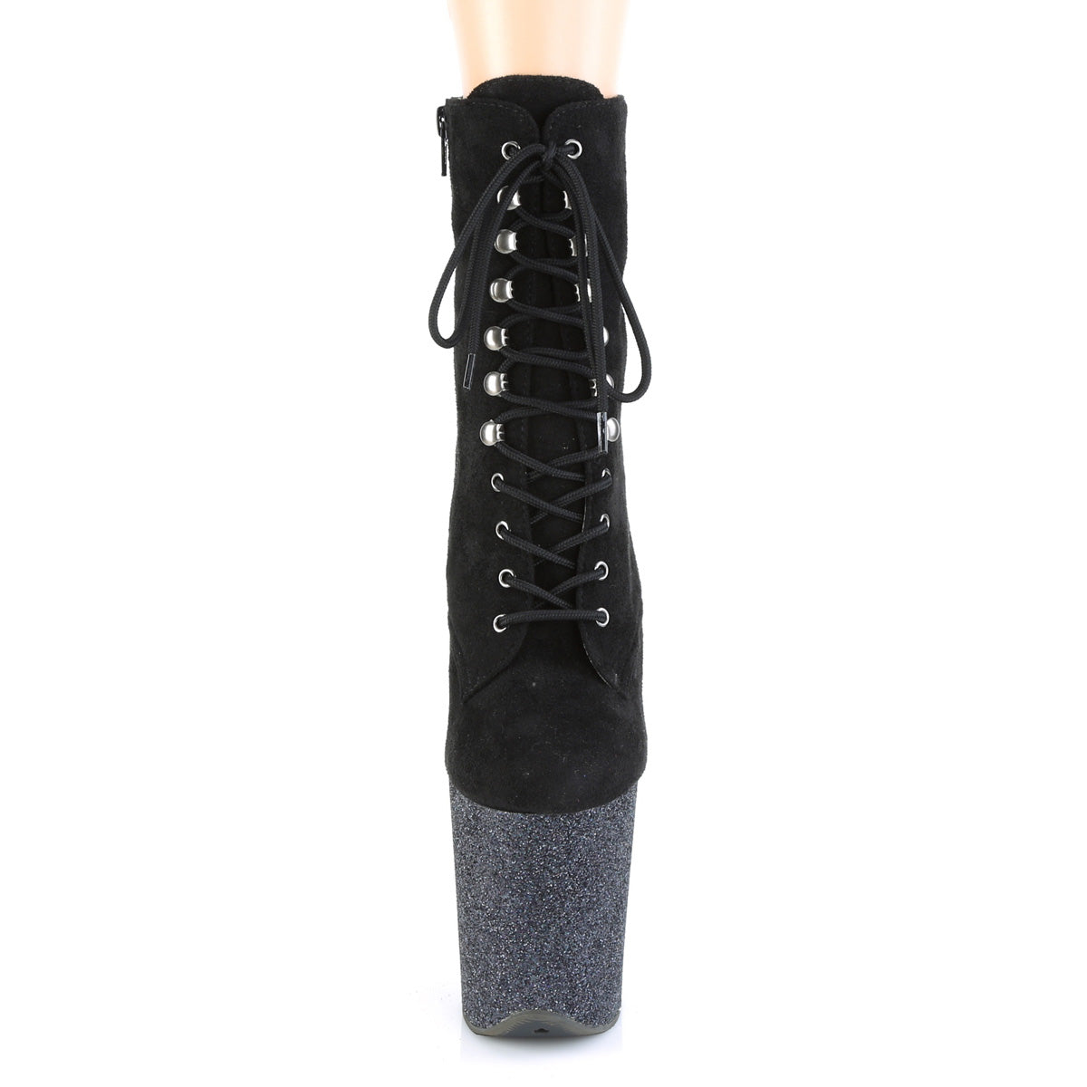 Pleaser Womens Ankle Boots FLAMINGO-1020FSMG Blk Faux Suede/Blk Multi Mini Glitter