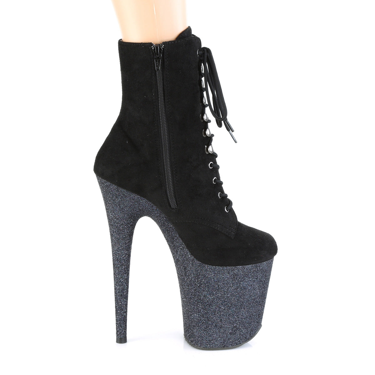 Pleaser Damen Knöchelstiefel FLAMINGO-1020FSMG BLK Faux Wildleder / BLK Multi Mini Glitter