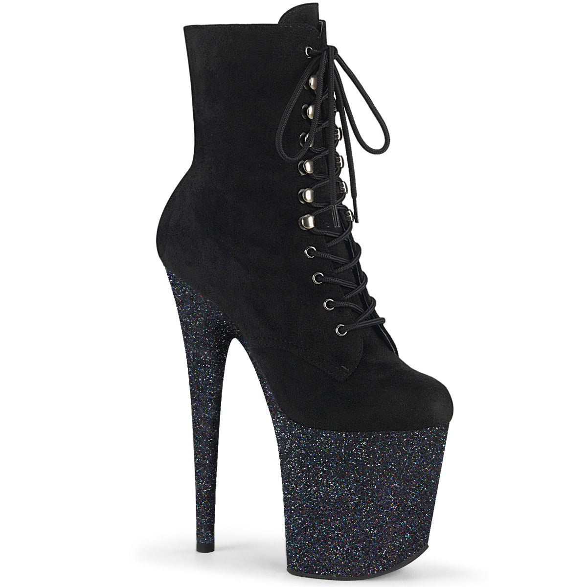 Pleaser Damen Knöchelstiefel FLAMINGO-1020FSMG BLK Faux Wildleder / BLK Multi Mini Glitter