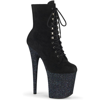 Pleaser Damen Knöchelstiefel FLAMINGO-1020FSMG BLK Faux Wildleder / BLK Multi Mini Glitter