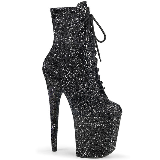 Pleaser Womens Ankle Boots FLAMINGO-1020GWR Blk Glitter/Blk Glitter