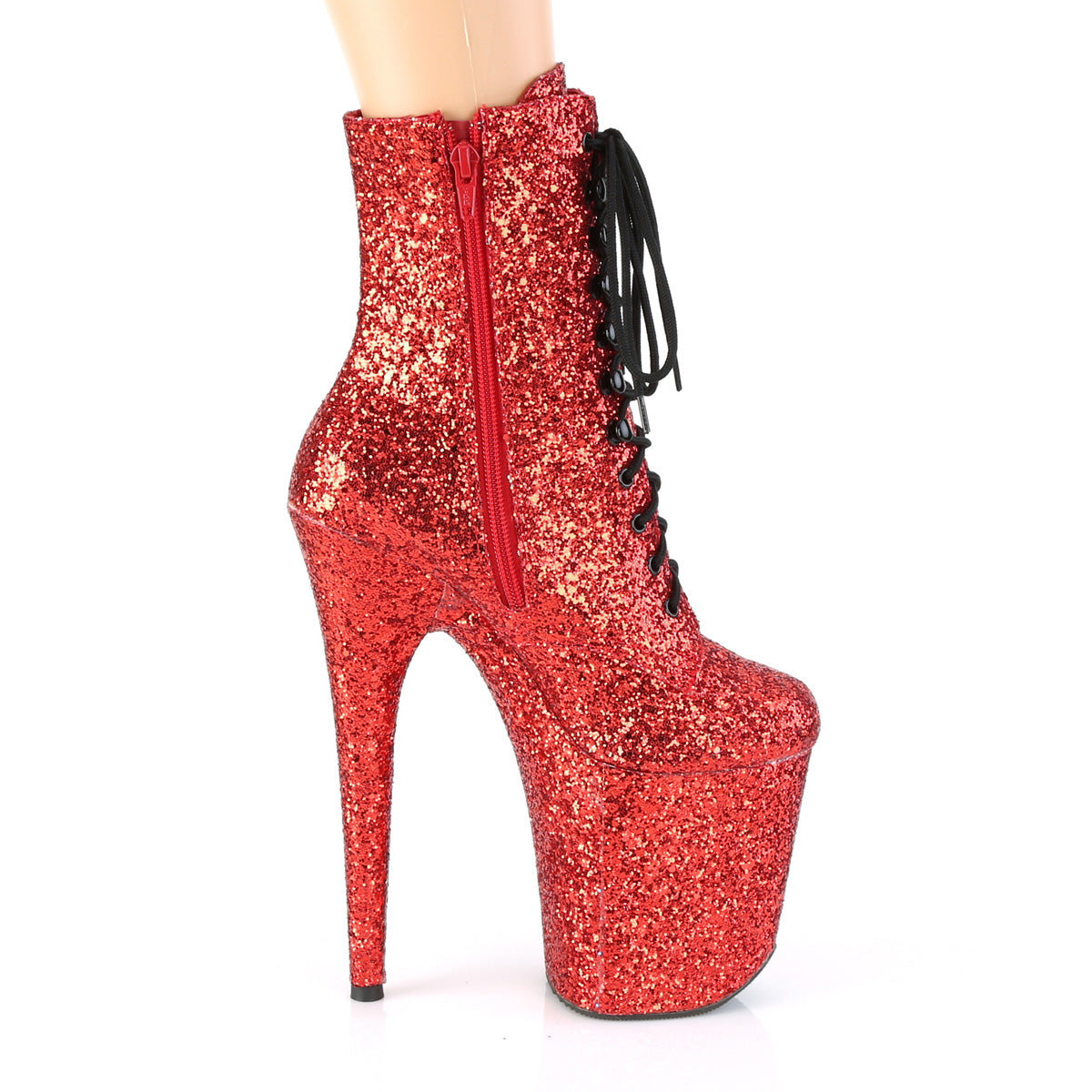 Pleaser Womens Ankle Boots FLAMINGO-1020GWR Red Glitter/Red Glitter