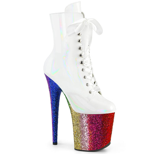 Pleaser   FLAMINGO-1020HG Wht Holo Pat/Rainbow Glitter