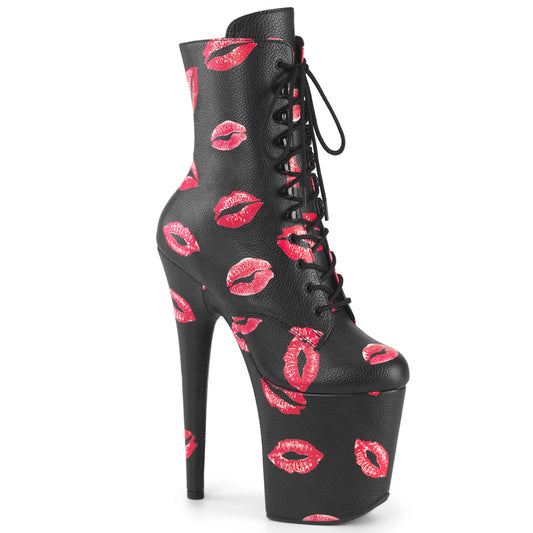 Pleaser Women's Platform Shoes FLAMINGO-1020KISSES Blk Faux Leather/Blk Faux Leather