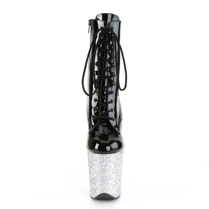 Pleaser Womens Ankle Boots FLAMINGO-1020LG Blk/Slv Multi Glitter