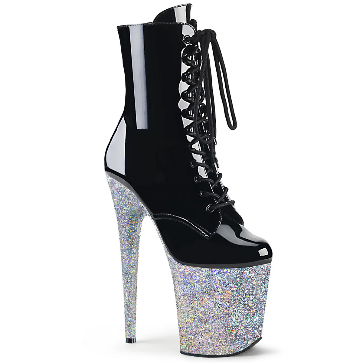 Pleaser Damen Knöchelstiefel FLAMINGO-1020LG BLK / SLV Multi Glitter