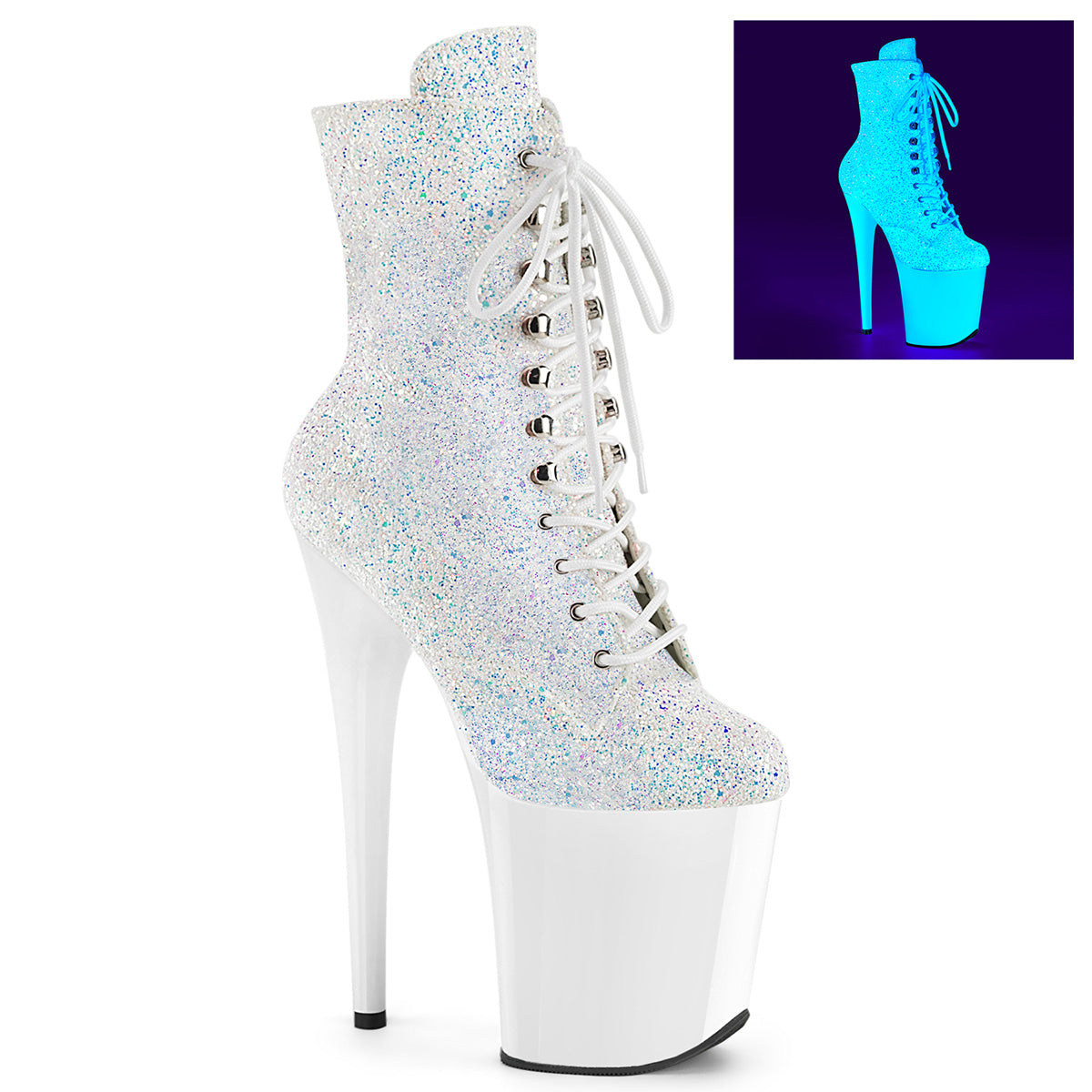 Pleaser   FLAMINGO-1020LG Neon WHT Multi Glitter/Neon WHT