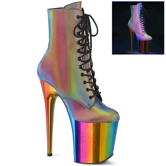Pleaser Damen Knöchelstiefel FLAMINGO-1020RC. Rainbow Reflektierend /Rainbow Chrom