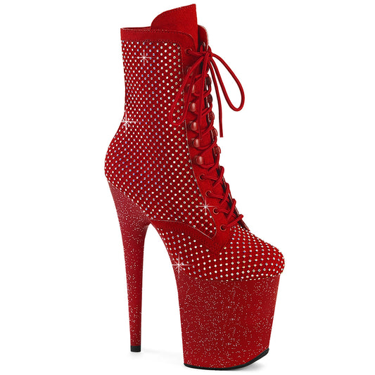 Pleaser Women's Platform Shoes FLAMINGO-1020RM Red Faux Suede-RS Mesh/Red Matte
