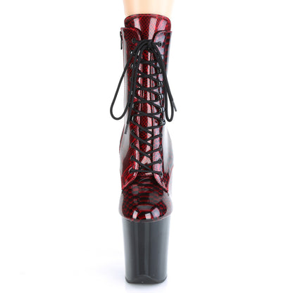 Pleaser Damen Knöchelstiefel FLAMINGO-1020SP Red Snake Print Pat / BLK