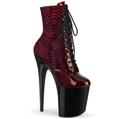 Pleaser Damen Knöchelstiefel FLAMINGO-1020SP Red Snake Print Pat / BLK