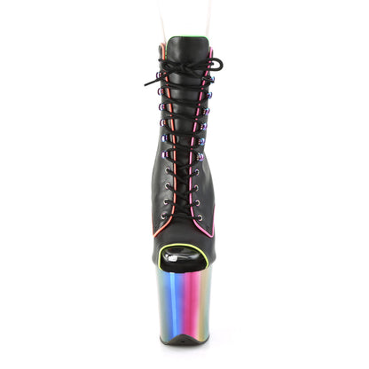 Pleaser  Ankle Boots FLAMINGO-1021RC-02 Blk Pat/Rainbow Chrome