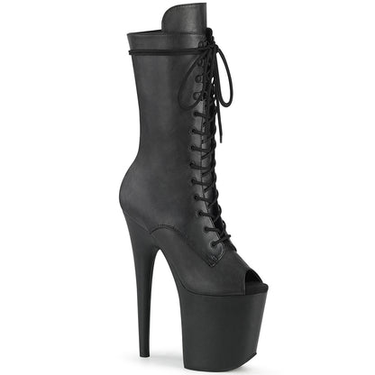 Pleaser Damen Knöchelstiefel FLAMINGO-1051lwr BLK-Leder / schwarzes Leder