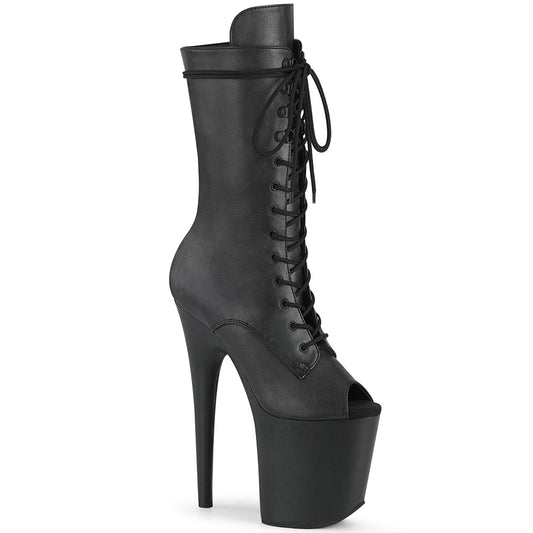 Pleaser Damen Knöchelstiefel FLAMINGO-1051lwr BLK-Leder / schwarzes Leder