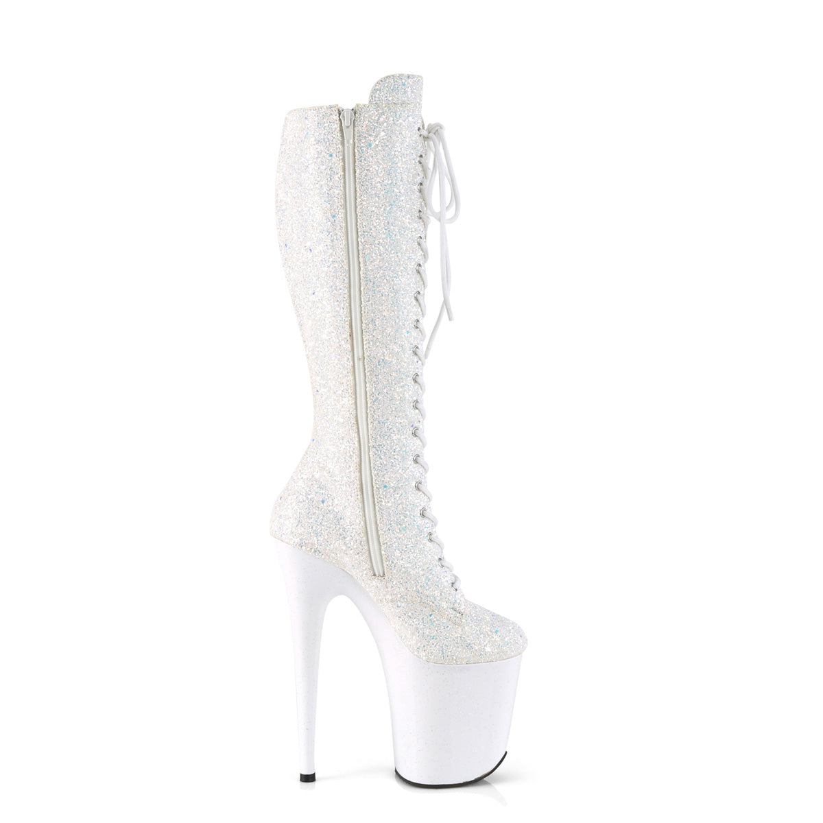 Pleaser Womens Boots. FLAMINGO-2020mg WHT Multi Glitter / BLK