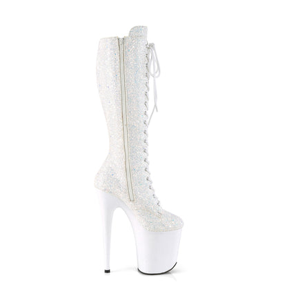 Pleaser Womens Boots. FLAMINGO-2020mg WHT Multi Glitter / BLK