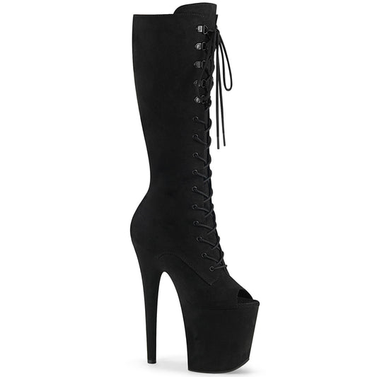 Pleaser Womens Boots. FLAMINGO-2051fs BLK Faux Wildleder / BLK Faux Wildleder