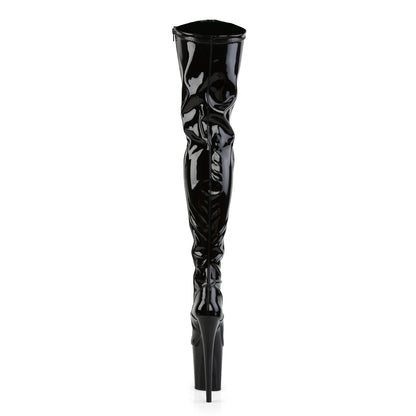 Pleaser Womens Boots. FLAMINGO-3000 BLK STR Pat / BLK