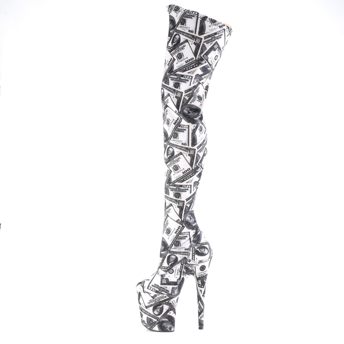 Pleaser Womens Boots. FLAMINGO-3000DP WHT-BLK Str. Stoff / WHT-BLK-Stoff