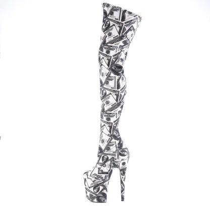 Pleaser Womens Boots. FLAMINGO-3000DP WHT-BLK Str. Stoff / WHT-BLK-Stoff