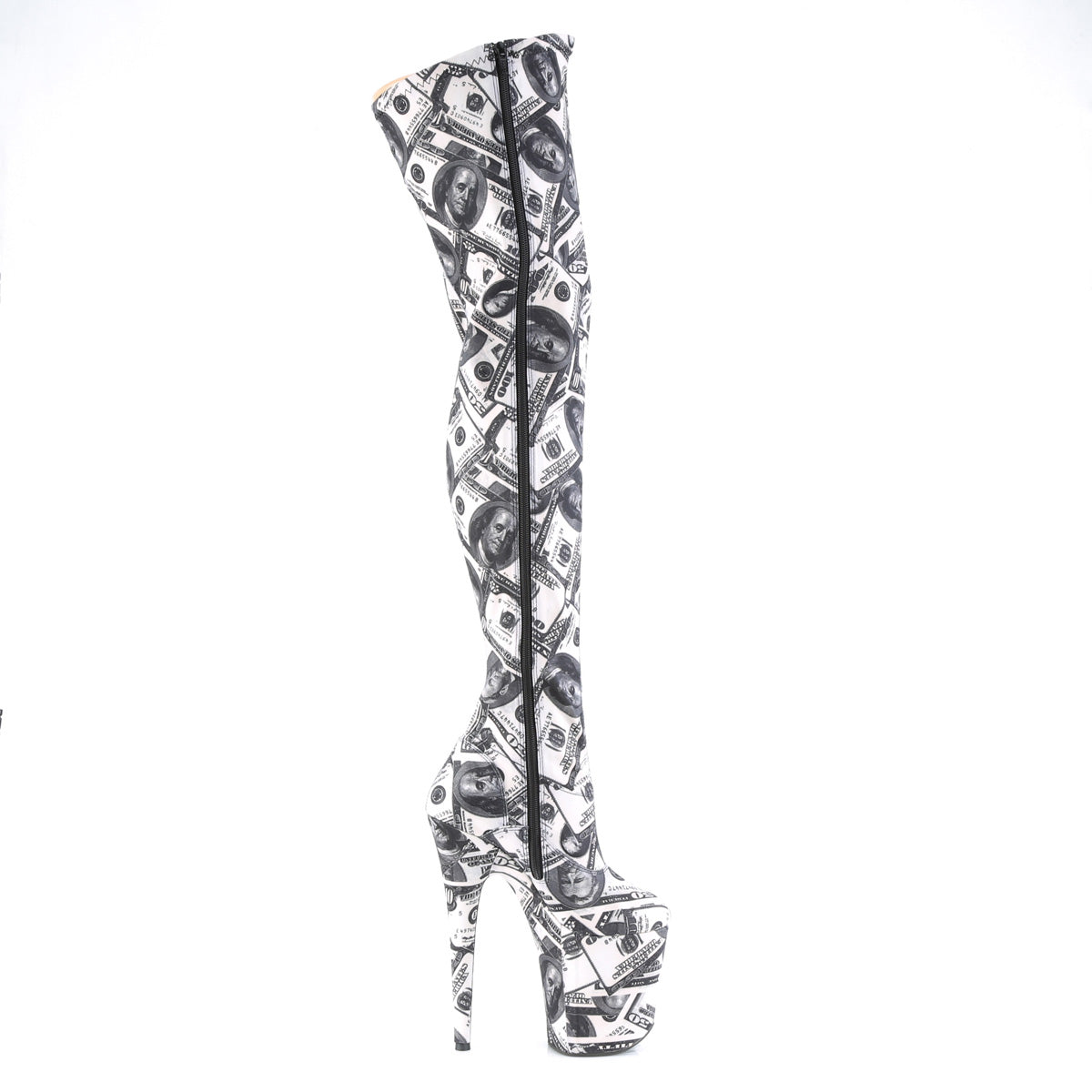 Pleaser Womens Boots. FLAMINGO-3000DP WHT-BLK Str. Stoff / WHT-BLK-Stoff