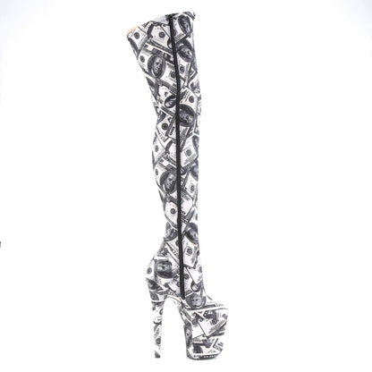 Pleaser Womens Boots. FLAMINGO-3000DP WHT-BLK Str. Stoff / WHT-BLK-Stoff