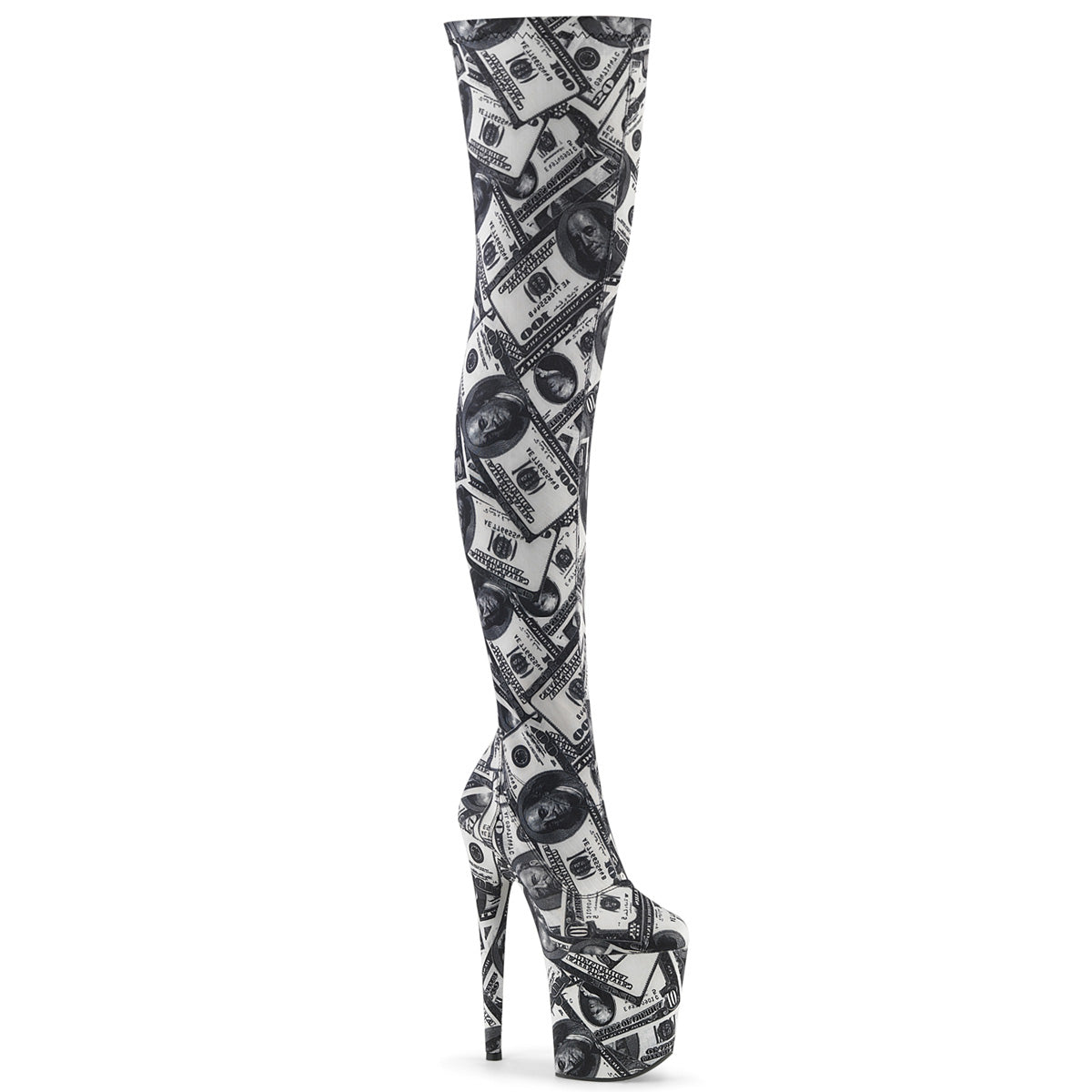 Pleaser Womens Boots. FLAMINGO-3000DP WHT-BLK Str. Stoff / WHT-BLK-Stoff