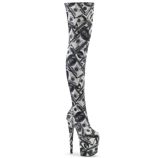 Pleaser Womens Boots. FLAMINGO-3000DP WHT-BLK Str. Stoff / WHT-BLK-Stoff