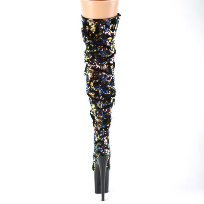 Pleaser Womens Boots FLAMINGO-3004 Blue Iridescent Sequins/Blk