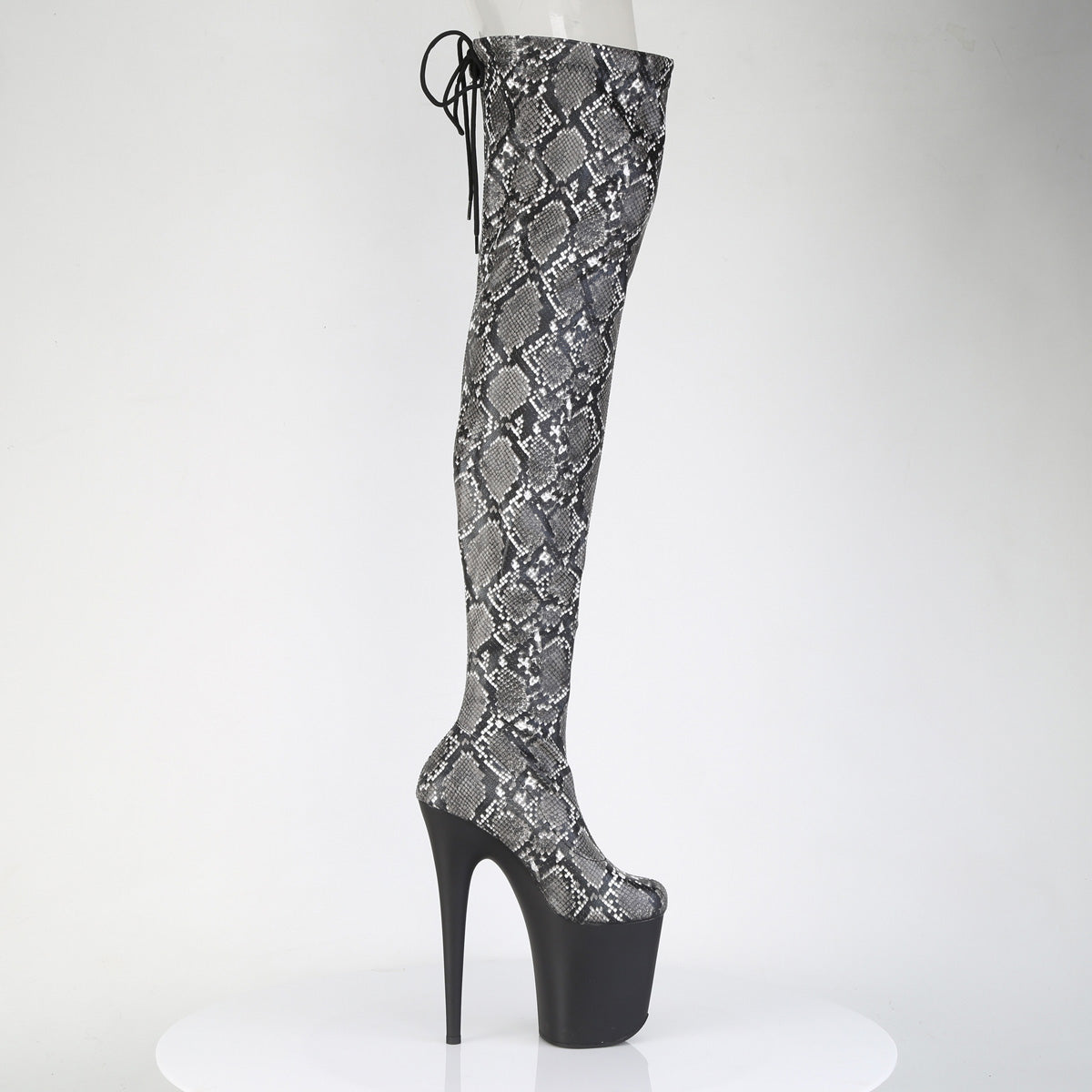 Pleaser Women's Platform Shoes FLAMINGO-3008SP-BT Grey-Blk Snake Print/Blk Matte