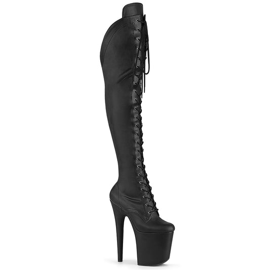 Pleaser Women's Platform Shoes FLAMINGO-3014 Blk Str. Faux Leather/Blk Matte