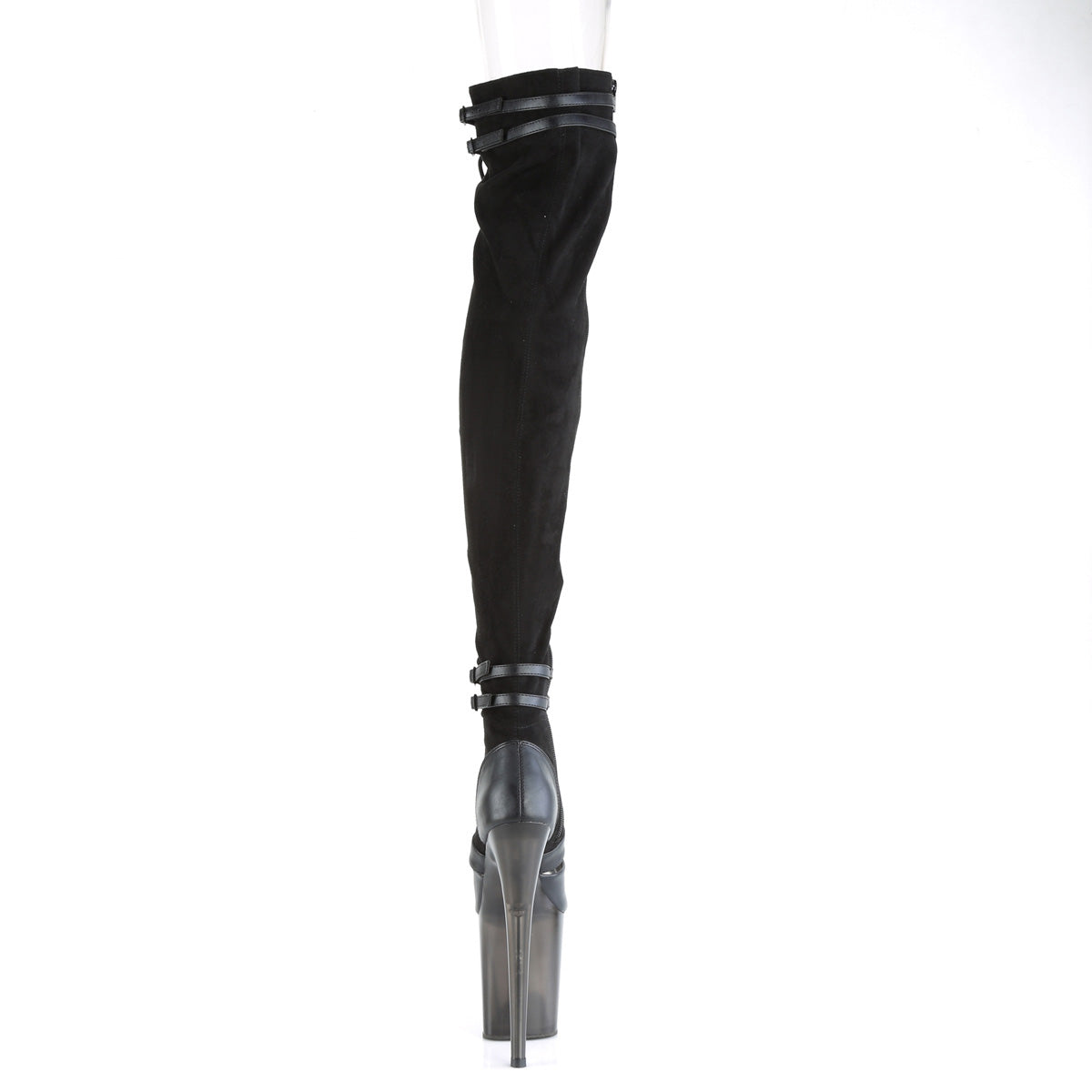 Pleaser Womens Boots. FLAMINGO-3027 BLK Faux Wildleder-Faux Leder / Frosted BLK